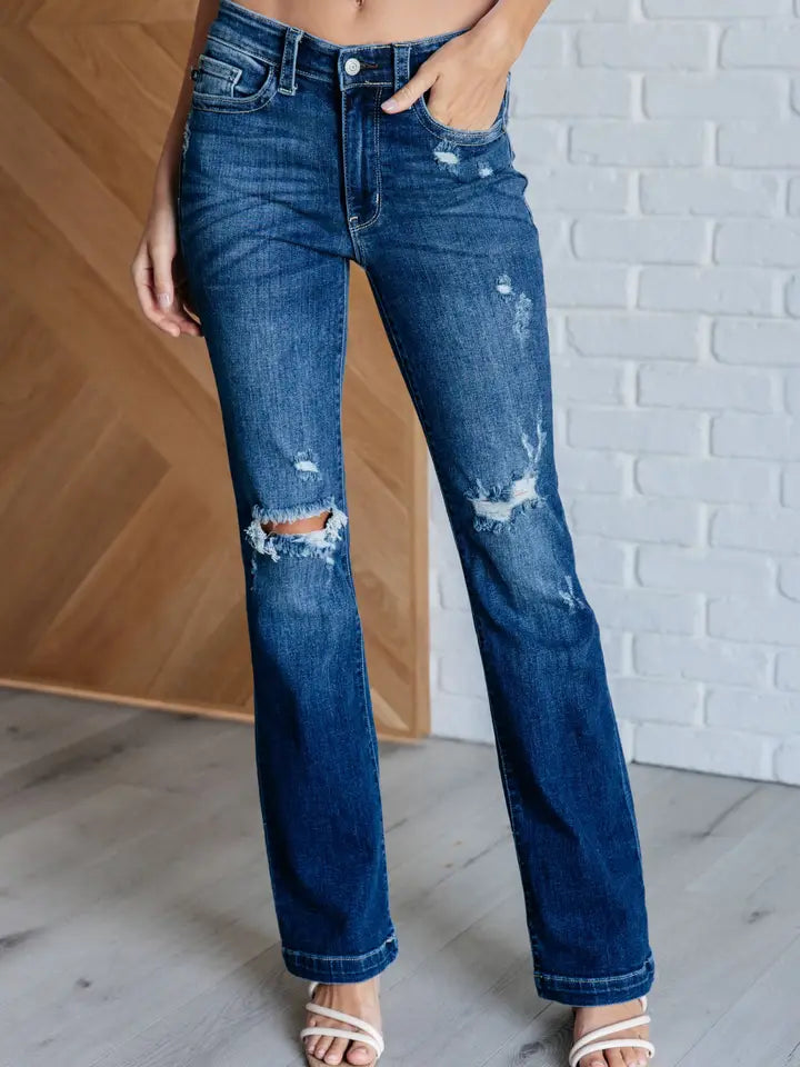 Judy Blue Mid Rise Distressed Bootcut Jeans