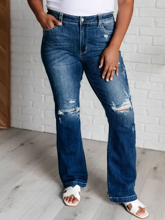 Judy Blue Mid Rise Distressed Bootcut Jeans