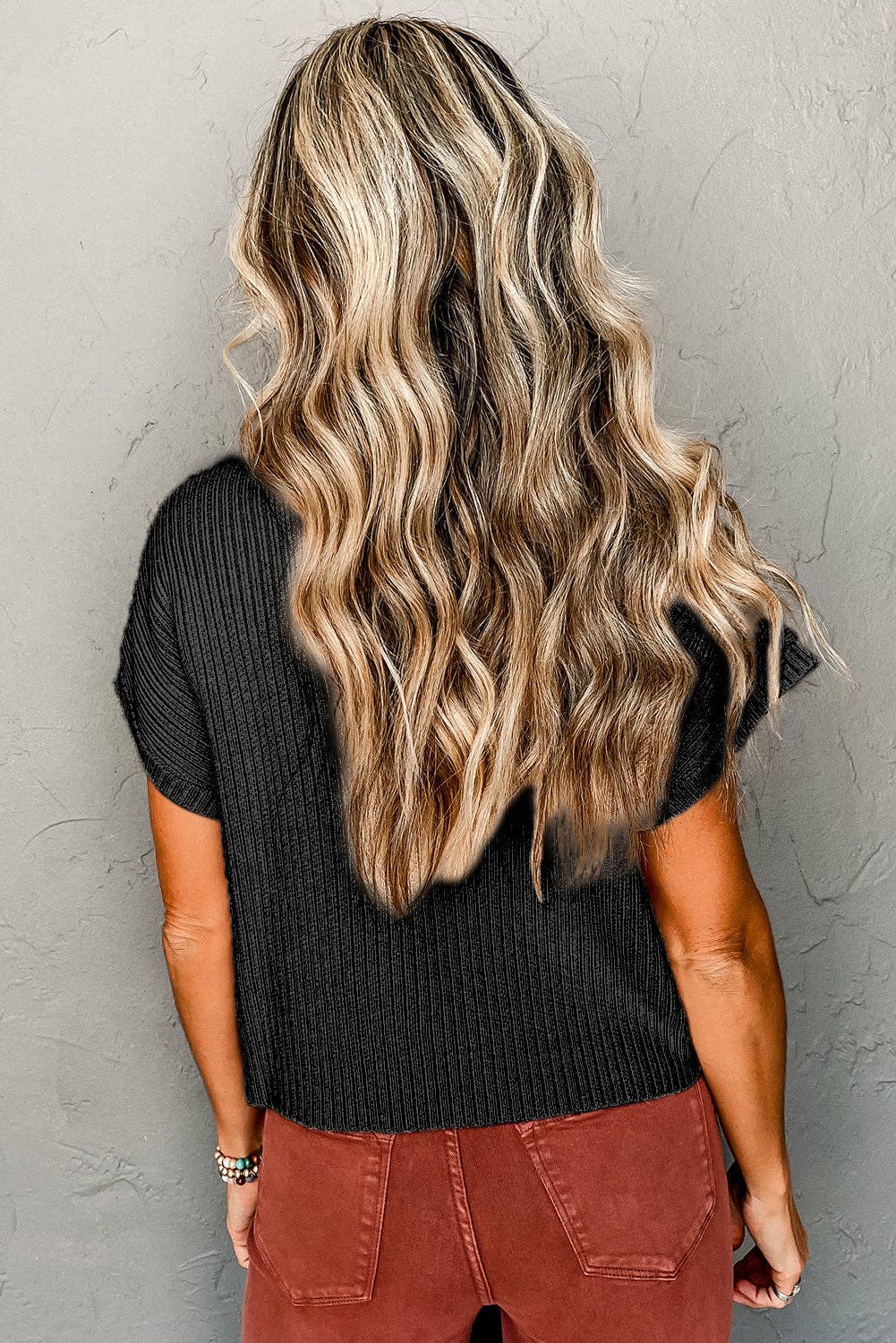 Patch Pocket Ribbed Knit Drop Shoulder Sweater Top