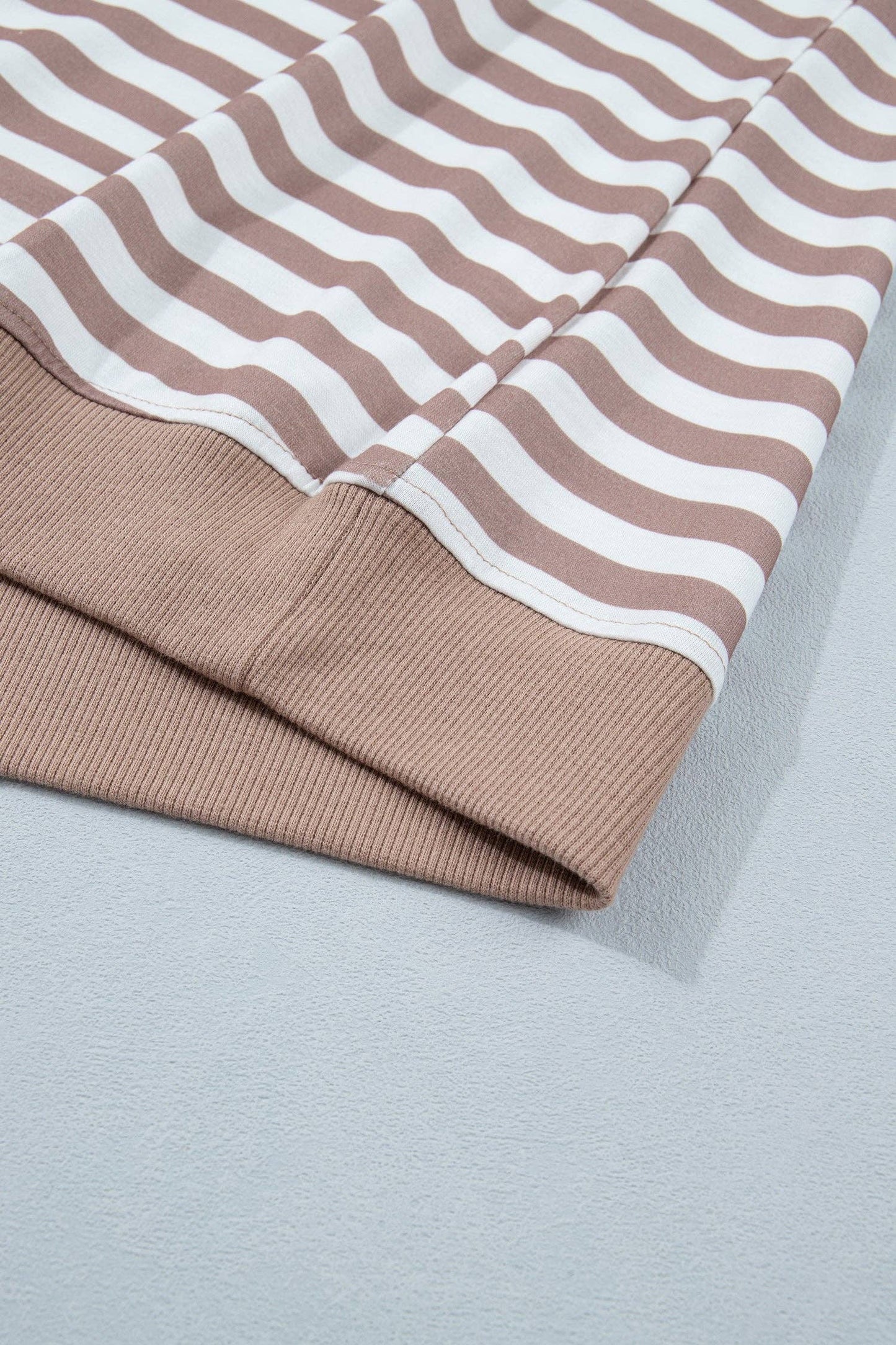 Stripe Ribbed Round Neck Short Puff Sleeve