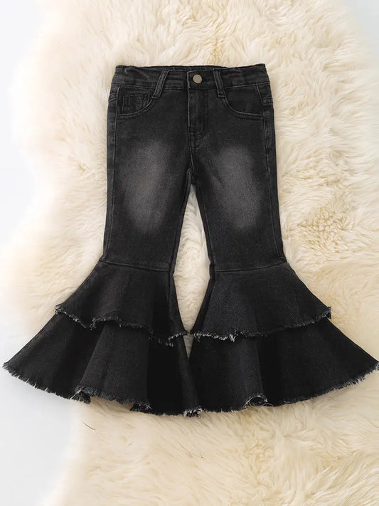 Black Double Layer Bell Bottoms