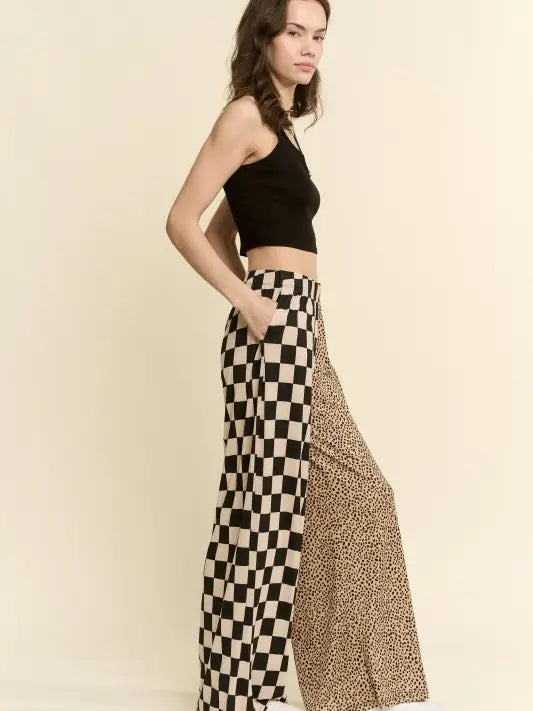 Brown Checkered and Leopard Pants