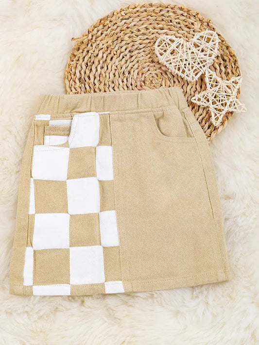 Checker Denim Skirt