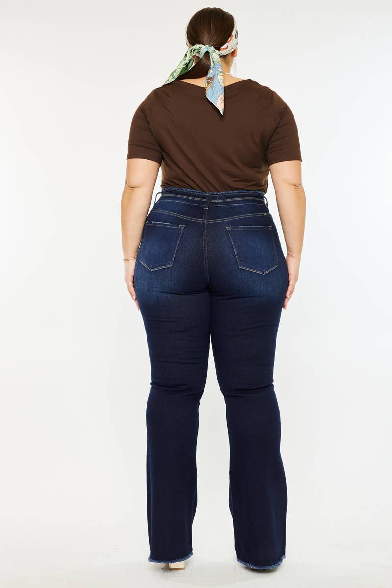 HIGHRISE DOUBLE WB DETAIL FRAY HEM FLARE JEAN