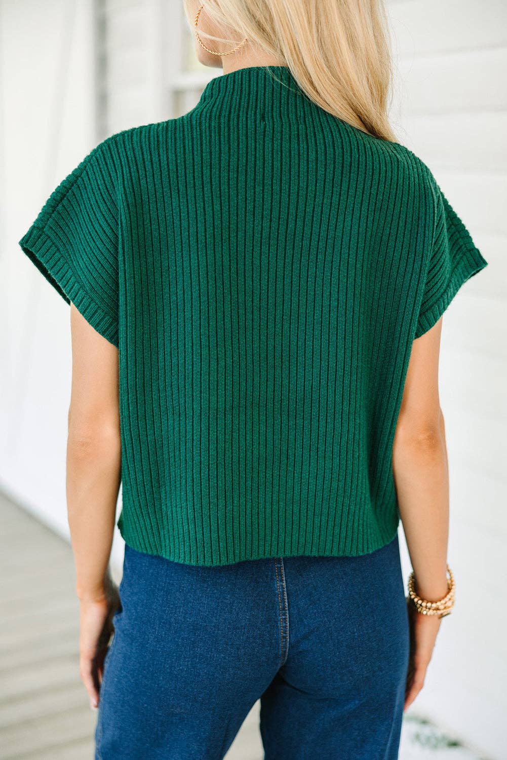 Patch Pocket Ribbed Knit Drop Shoulder Sweater Top