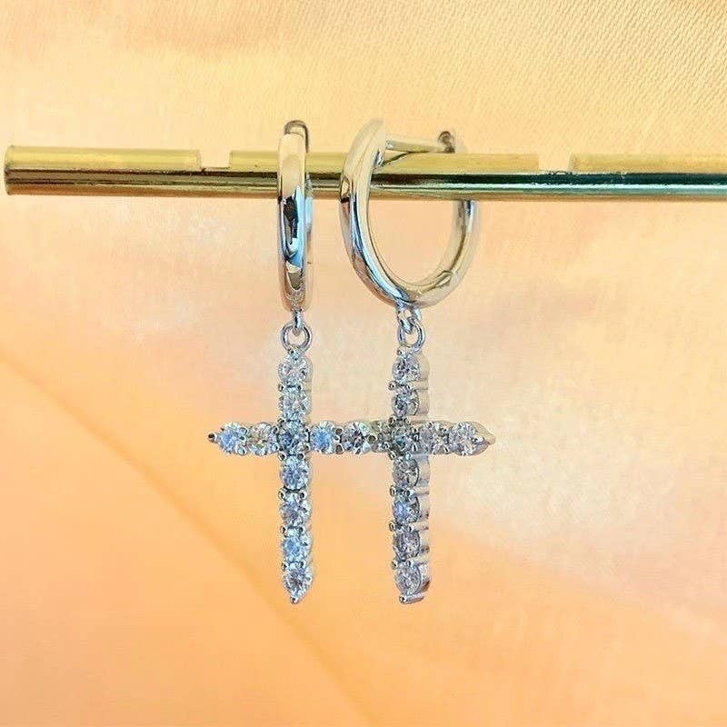 DANGLE CROSS HOOP EARRING