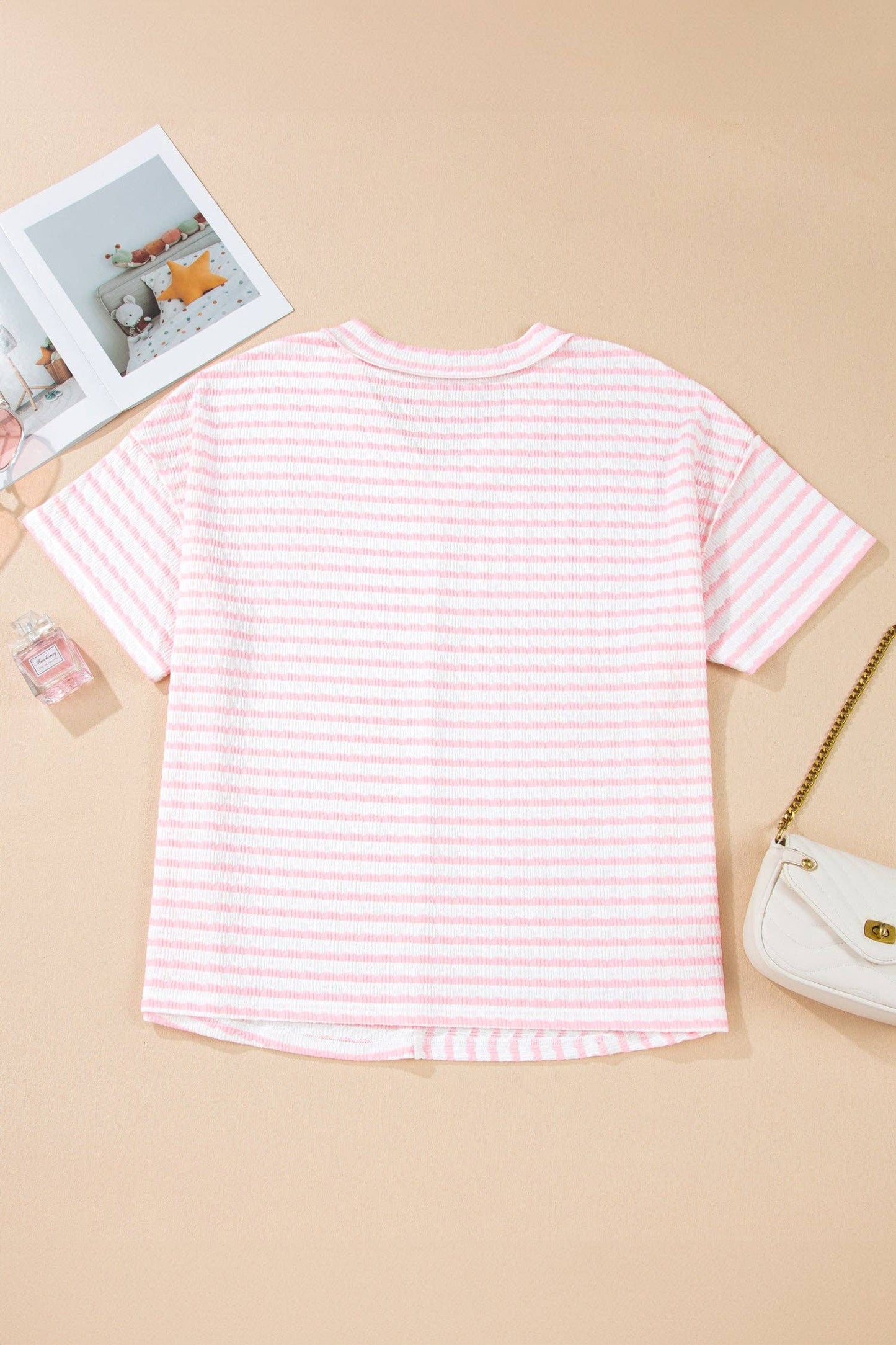 Pink Stripe Plus Size V Neck