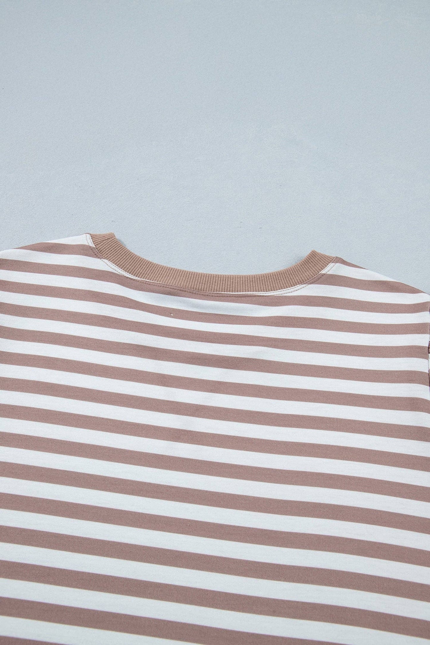Stripe Ribbed Round Neck Short Puff Sleeve