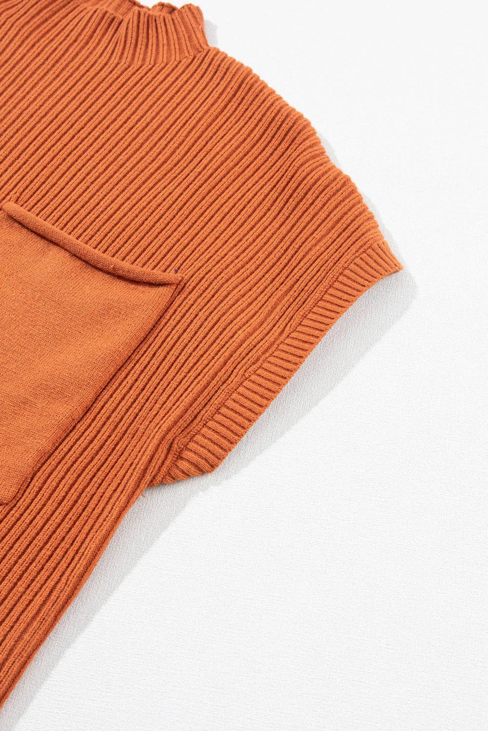 Patch Pocket Ribbed Knit Drop Shoulder Sweater Top