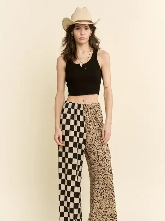 Brown Checkered and Leopard Pants