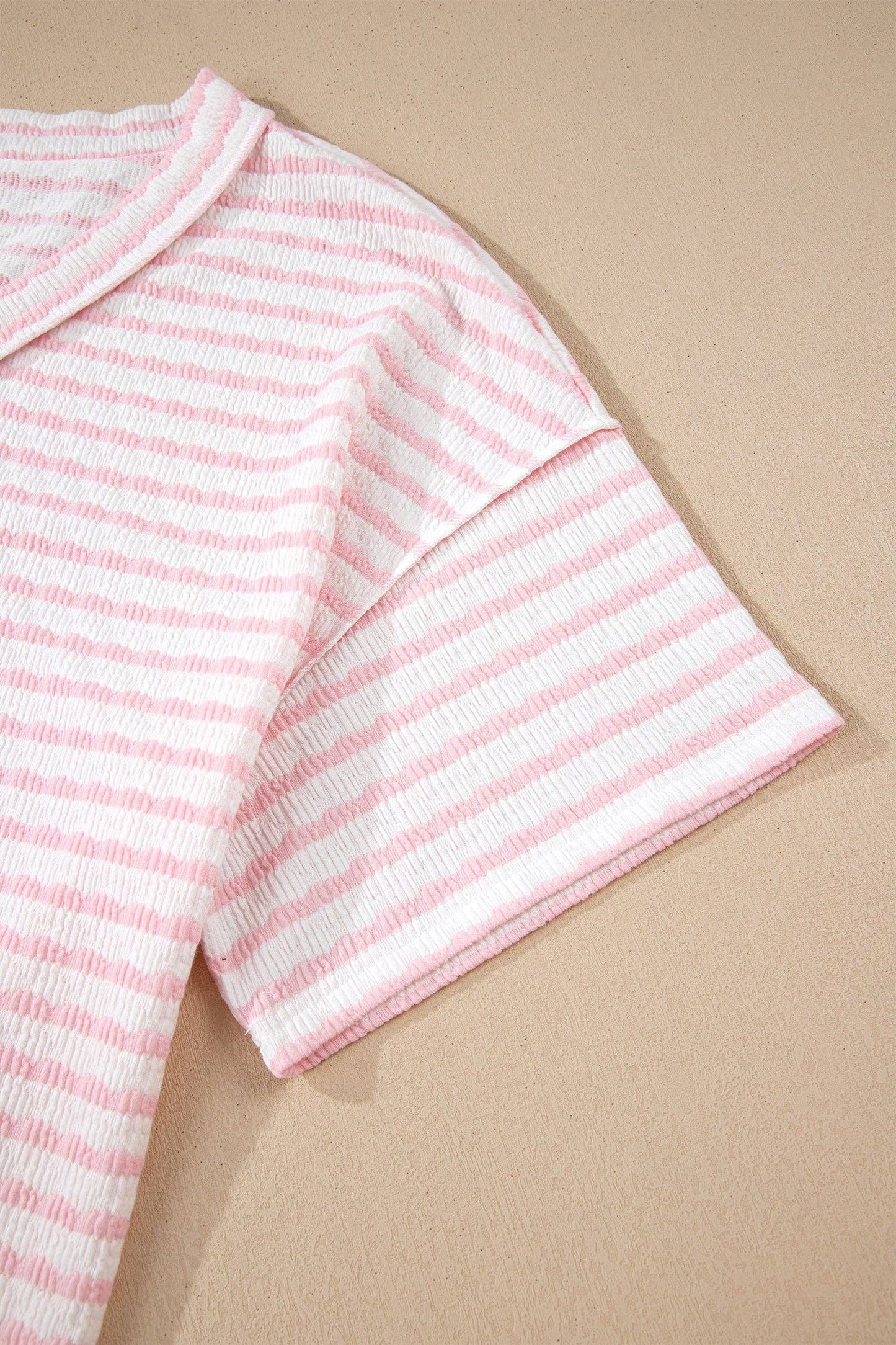 Pink Stripe Plus Size V Neck