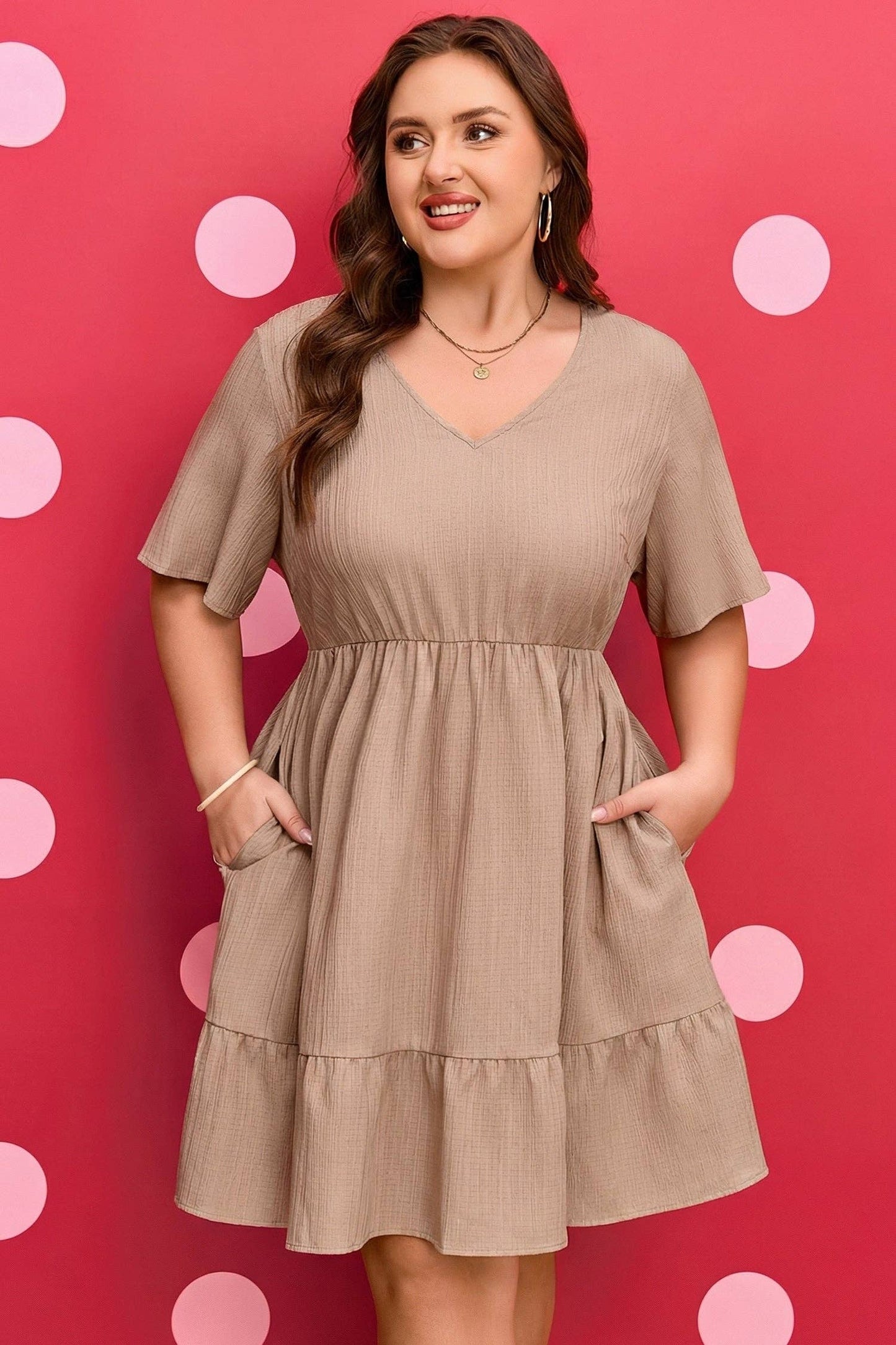 Textured Ruffle Short Sleeve Dress