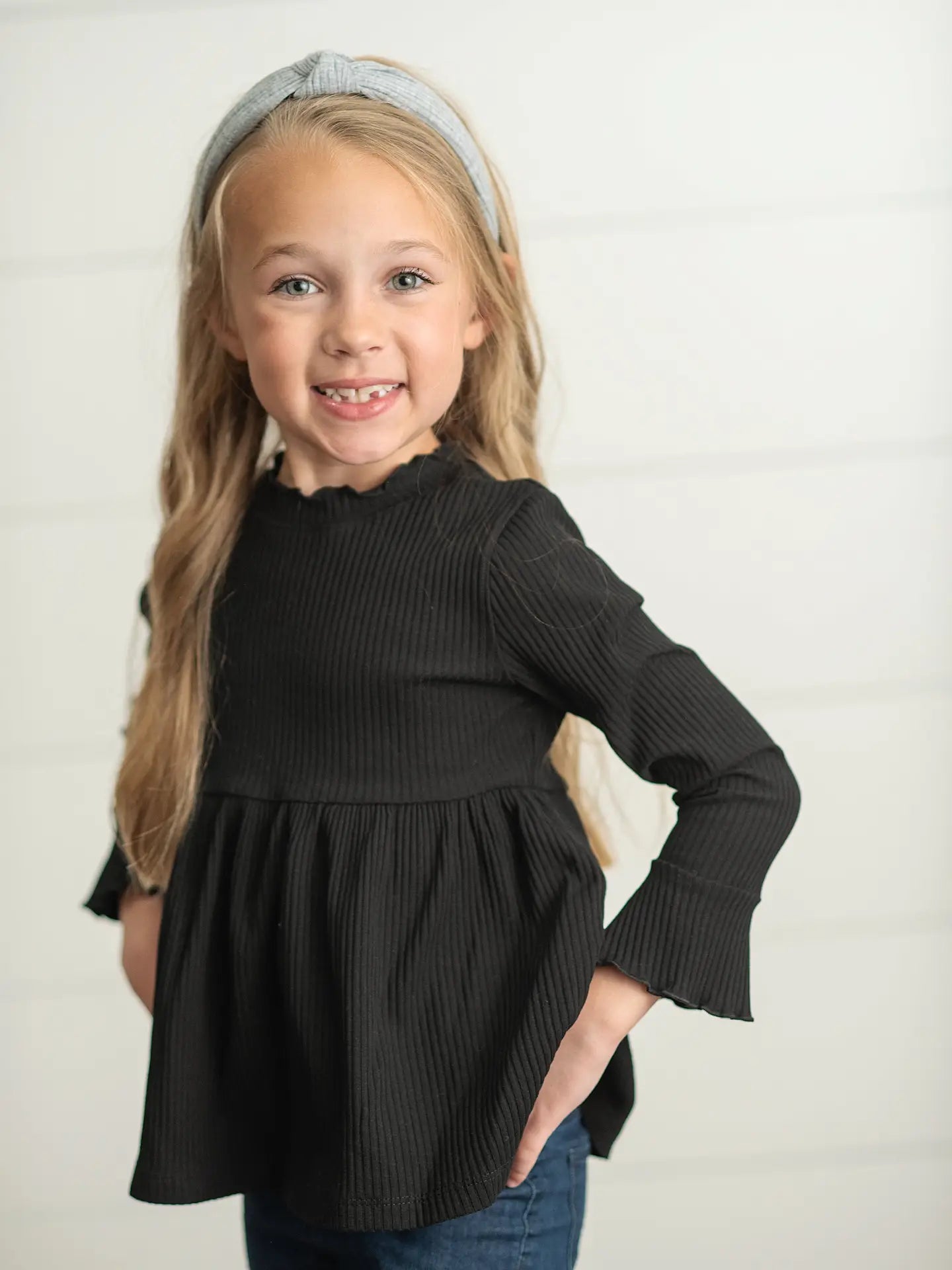 Long Sleeve Lettuce Trim Ribbed Shirt