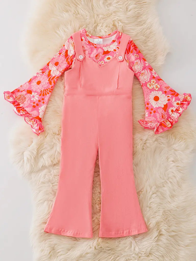 Floral Long Sleeve Pink Jumpsuit