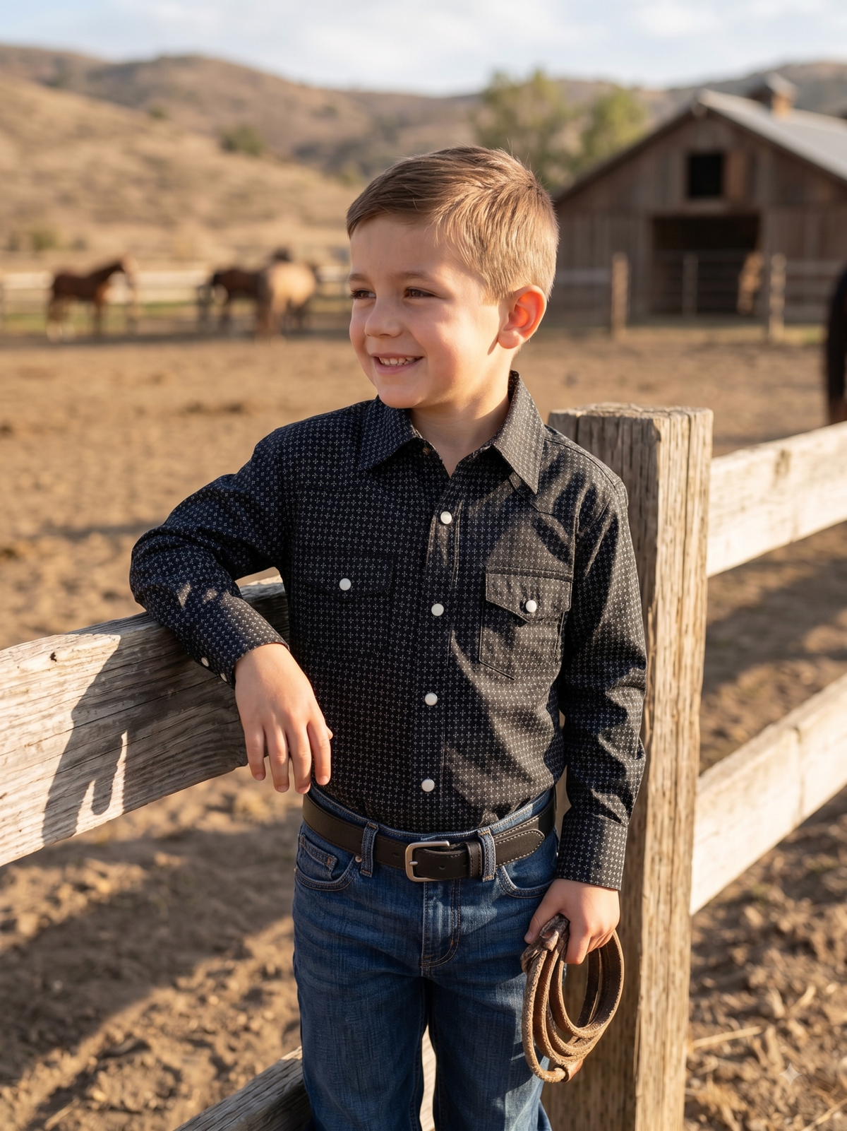 Black Western Snap Shirt with Stretch