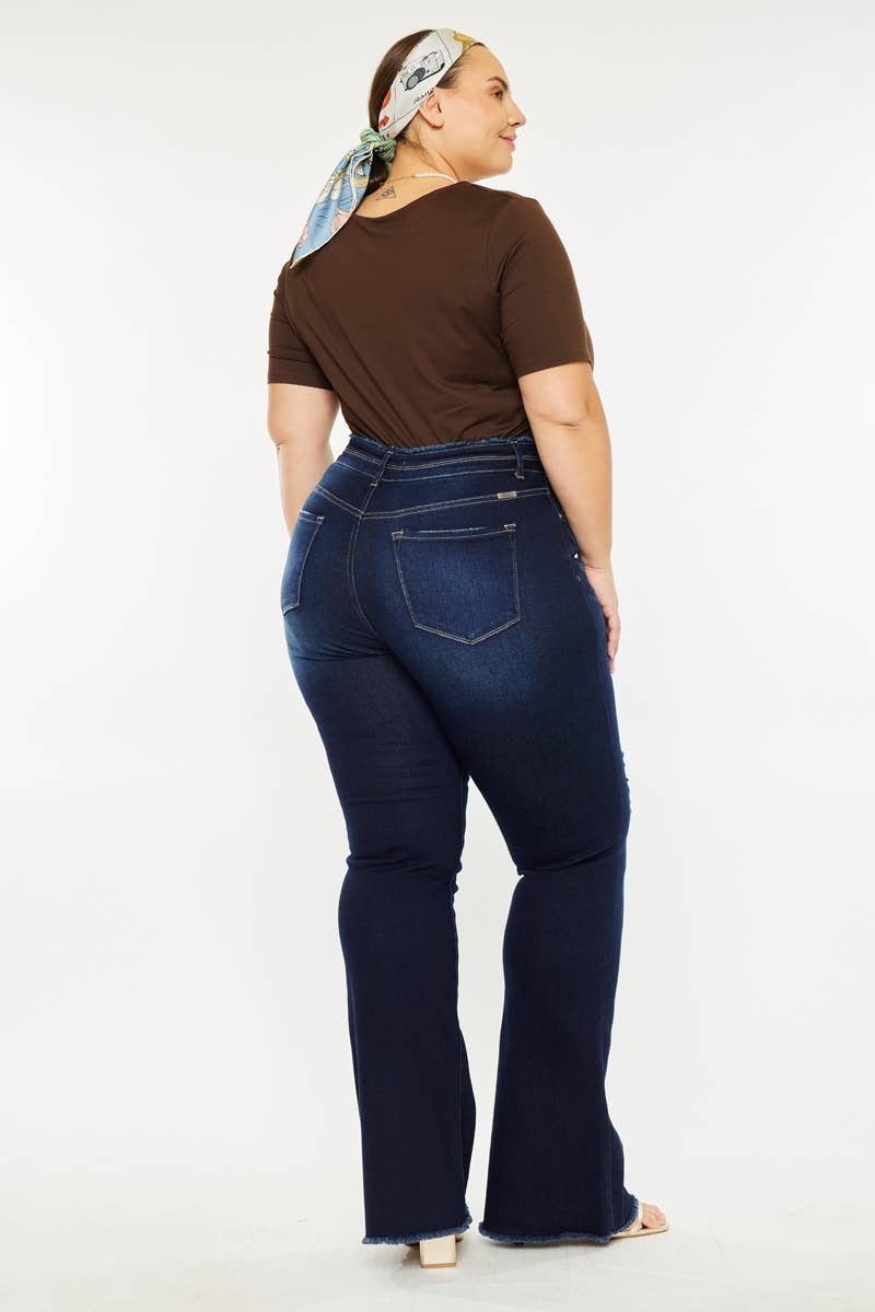 HIGHRISE DOUBLE WB DETAIL FRAY HEM FLARE JEAN