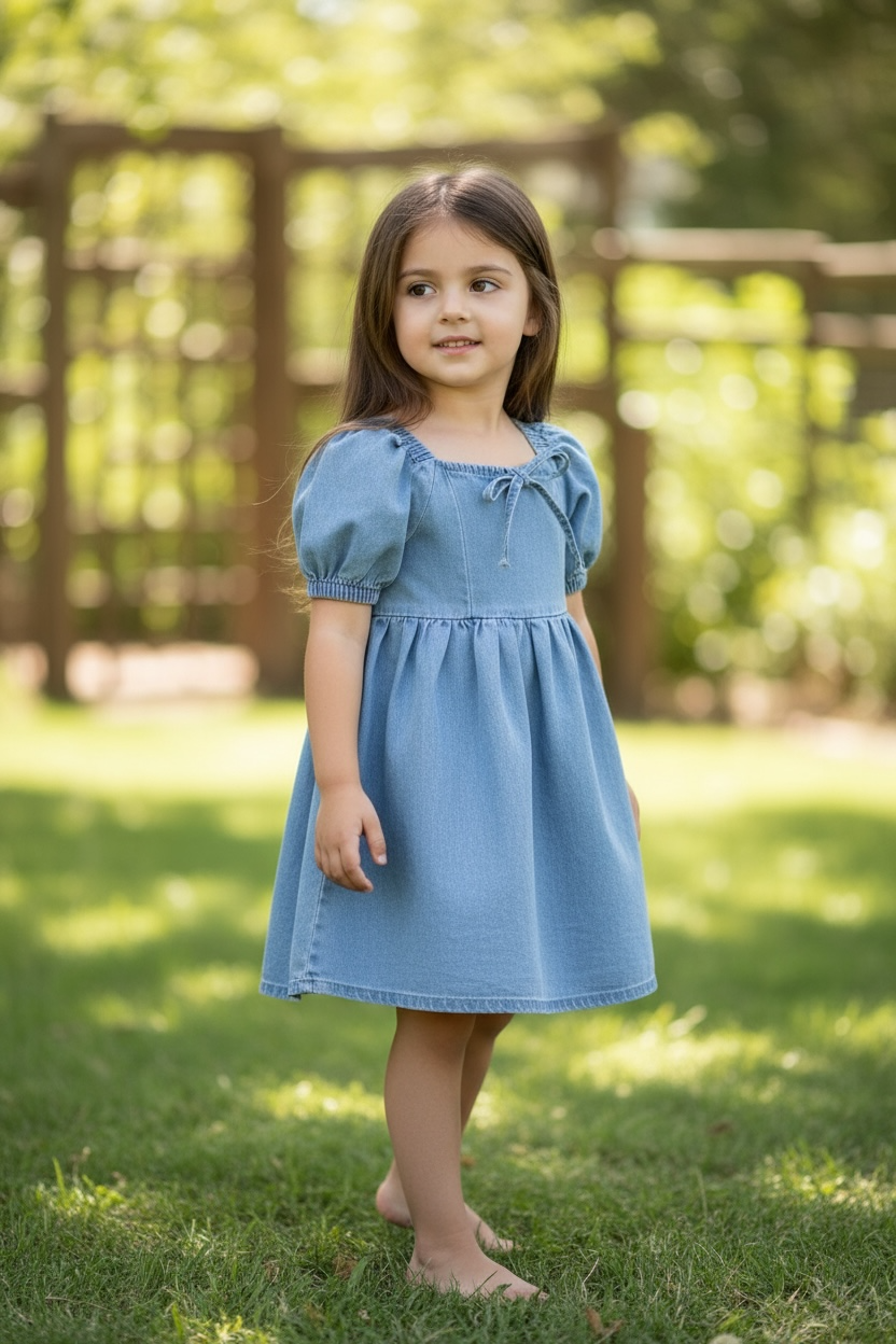 Bubble Sleeve Chambray Dress