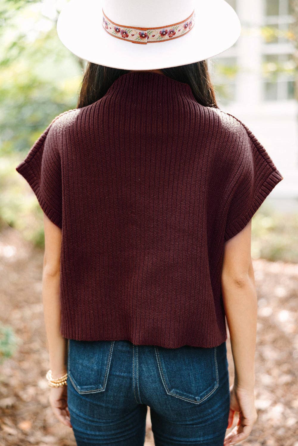 Patch Pocket Ribbed Knit Drop Shoulder Sweater Top