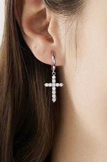DANGLE CROSS HOOP EARRING