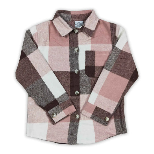 Pink Plaid Flannel Button Up Shirt