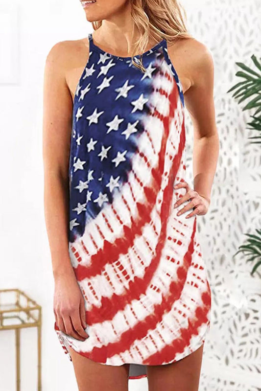 American Flag Stars Stripes Tie-dye Mini Dress