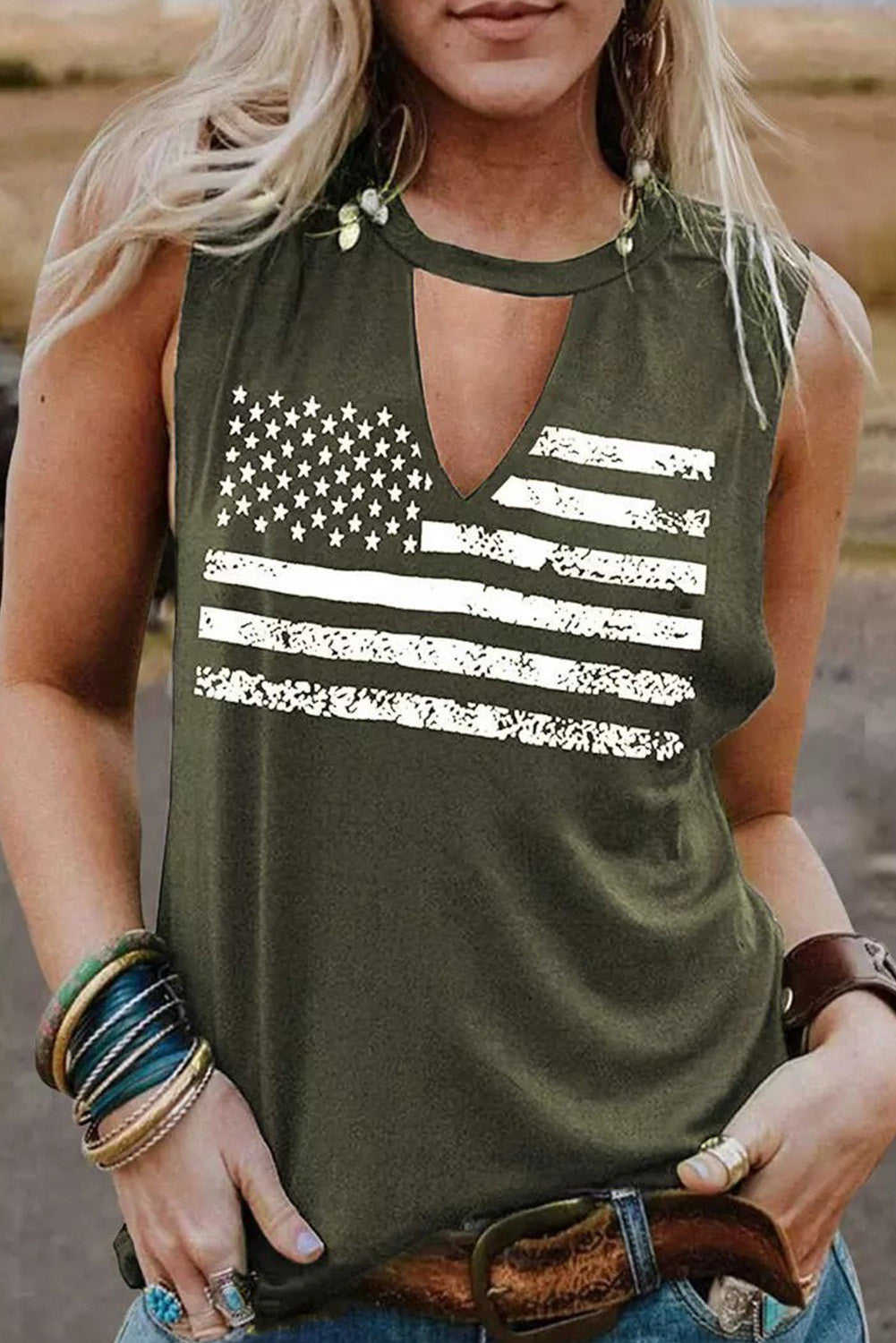 Cutout American Flag Tank Top