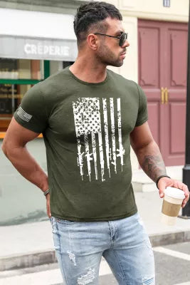 Green Gun American Flag T-Shirt