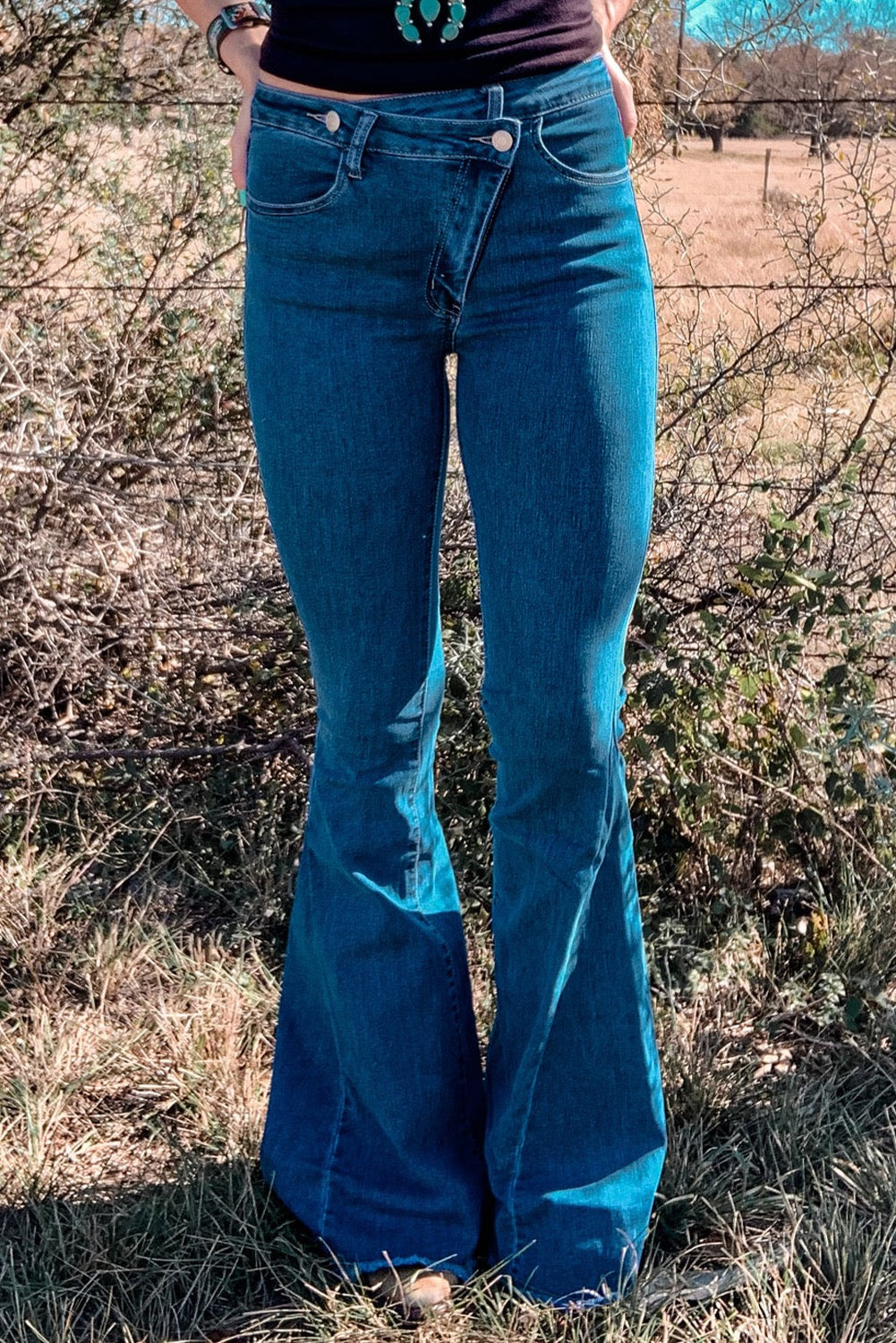 Blue Asymmetrical Dark Bell Bottoms