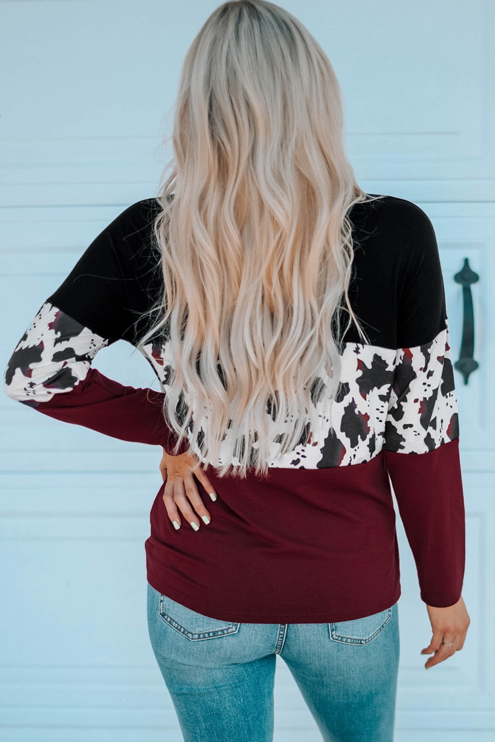 Cow Print ColorBlock Long Sleeve Top