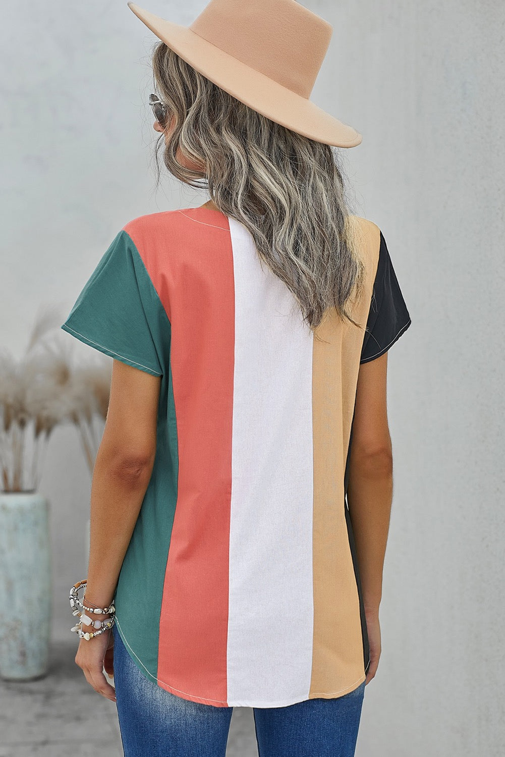 Color Block V-Neck Top