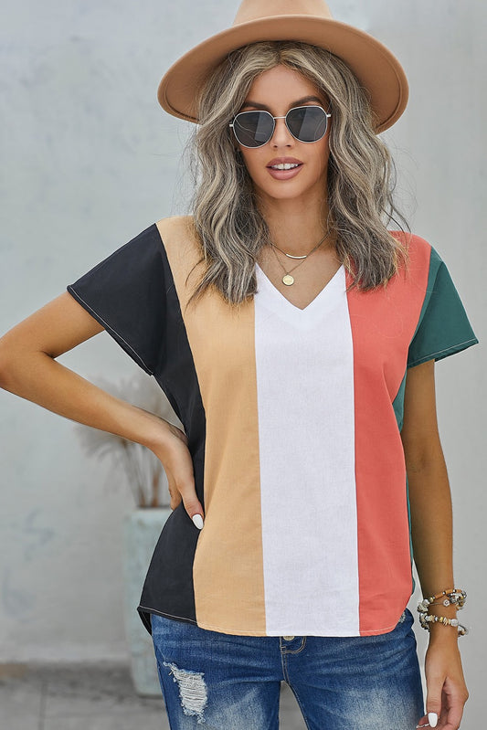 Color Block V-Neck Top