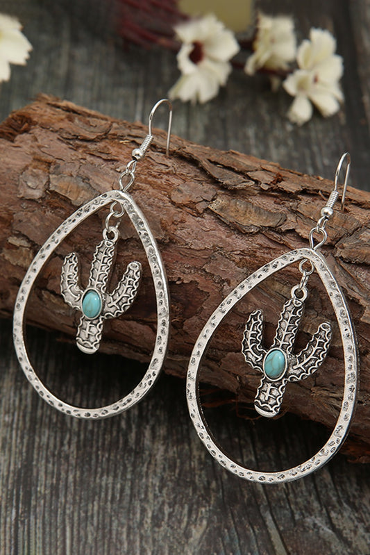 Turquoise Cactus Teardrop Earrings