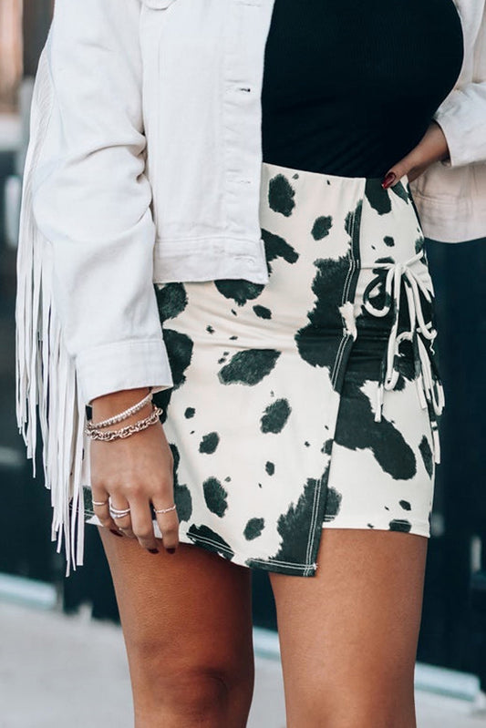 Cow Print Wrap Bodycon Skirt