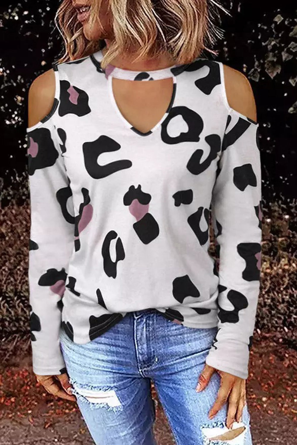 Leopard Cold Shoulder Long Sleeve