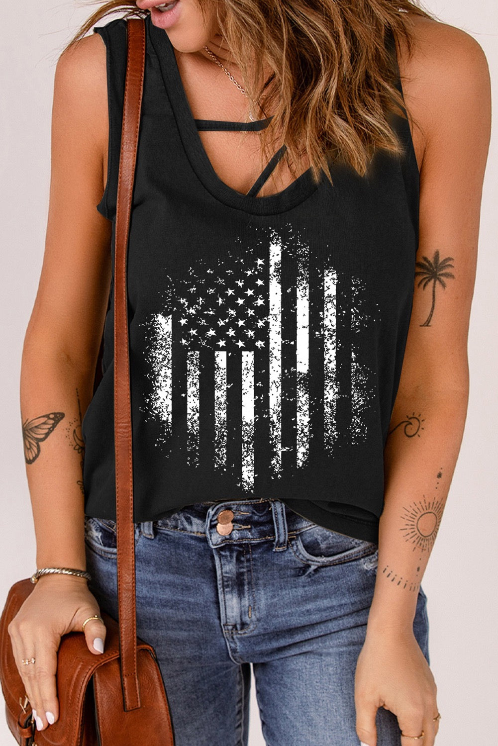 Black American Flag Strappy Tank Top