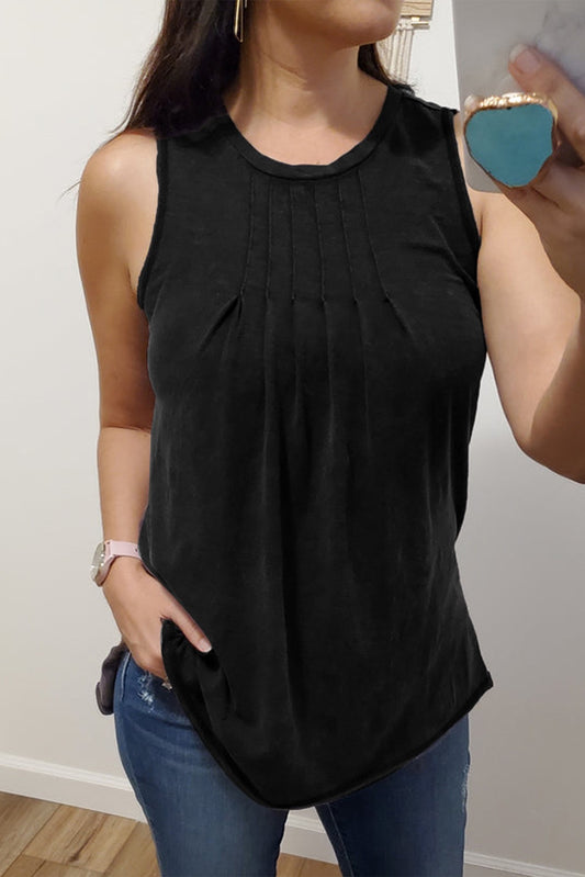 Pleated Crew Neck Tank Top